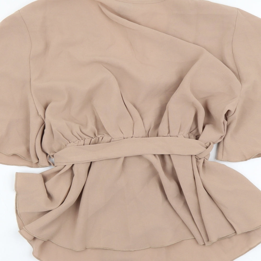 SheIn Womens Beige Polyester Wrap Blouse Size L V-Neck