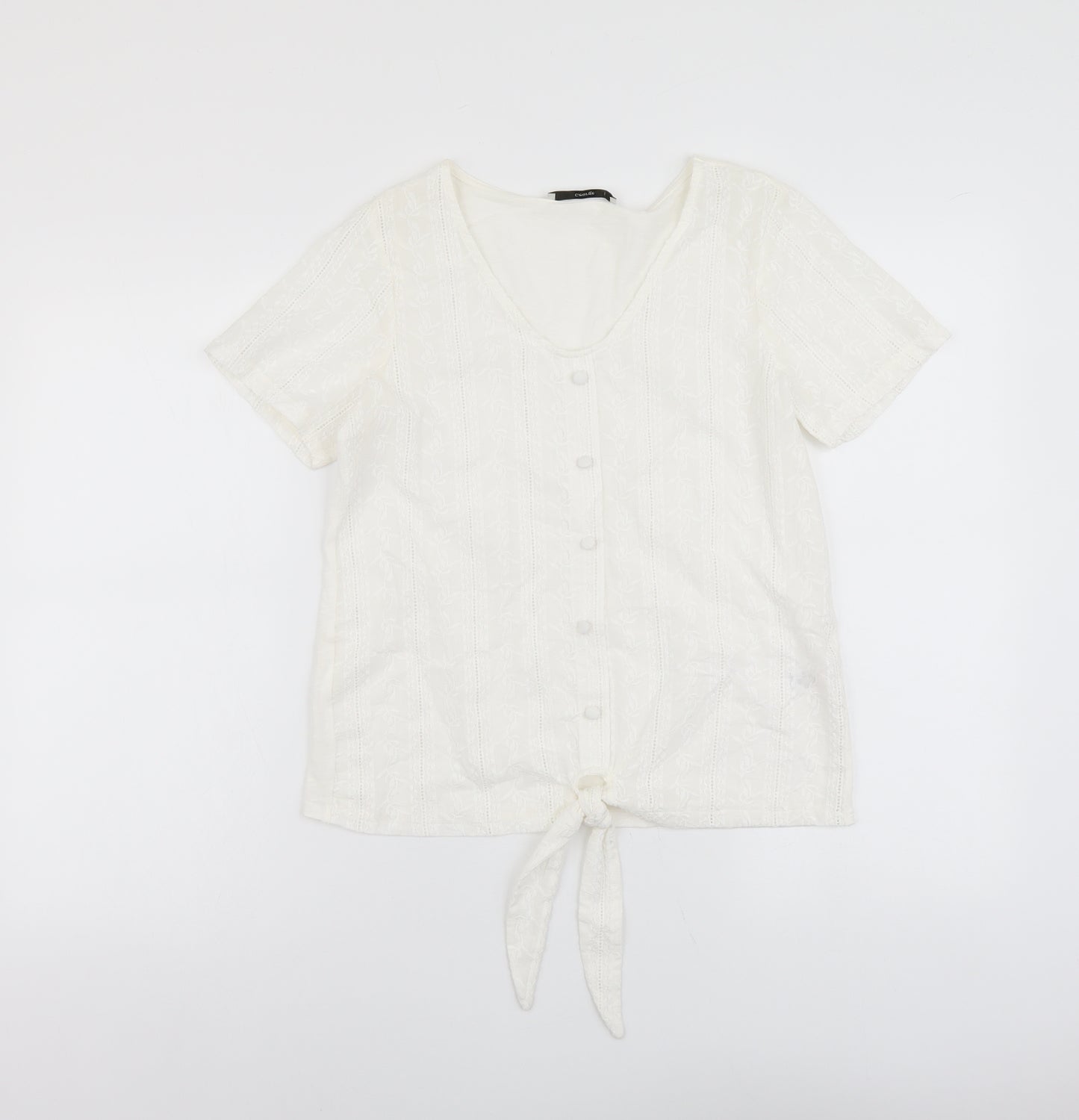 George Womens Ivory Cotton Basic Button-Up Size 8 Scoop Neck