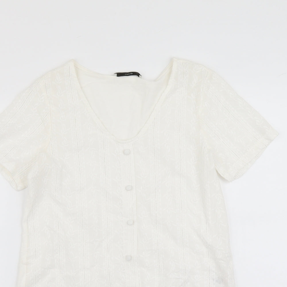 George Womens Ivory Cotton Basic Button-Up Size 8 Scoop Neck