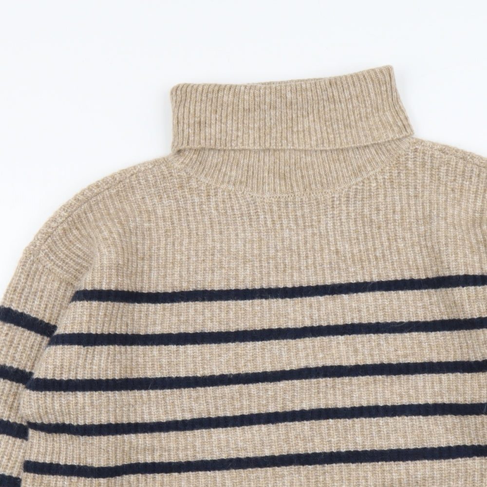 Marks and Spencer Womens Beige Roll Neck Striped Polyamide Pullover Jumper Size M