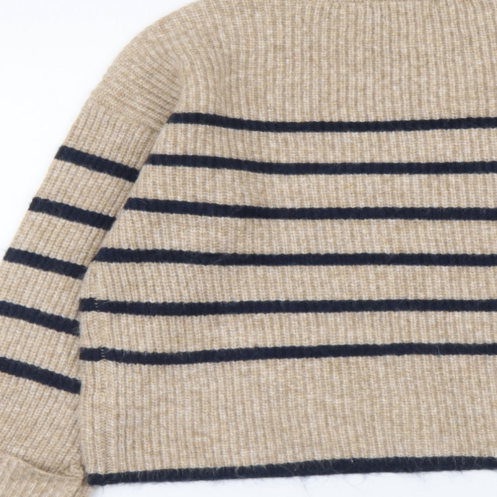 Marks and Spencer Womens Beige Roll Neck Striped Polyamide Pullover Jumper Size M