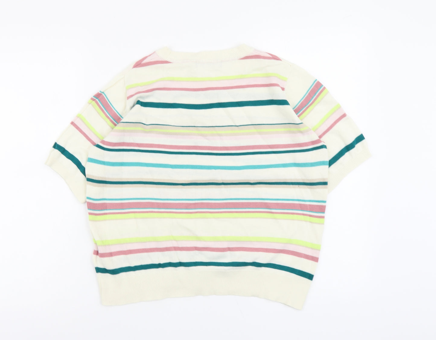 Marks and Spencer Womens Multicoloured Round Neck Striped Cotton Pullover Jumper Size 16