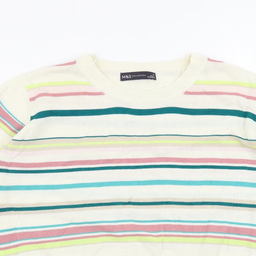 Marks and Spencer Womens Multicoloured Round Neck Striped Cotton Pullover Jumper Size 16