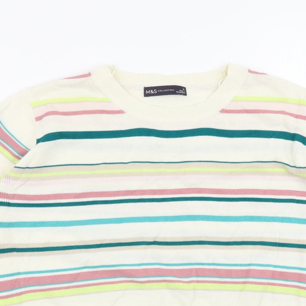 Marks and Spencer Womens Multicoloured Round Neck Striped Cotton Pullover Jumper Size 16