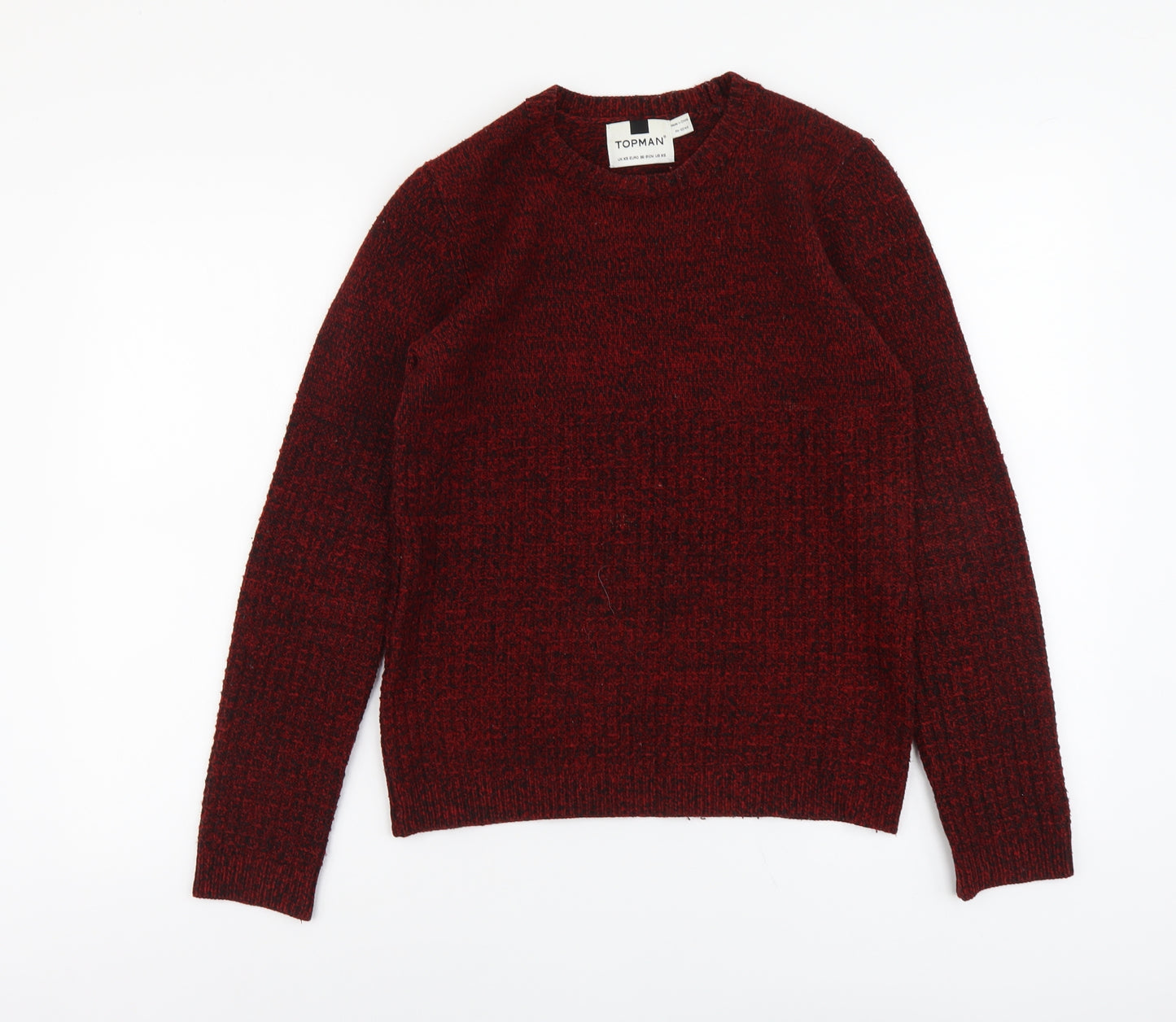Topman Mens Red Round Neck Acrylic Pullover Jumper Size XS Long Sleeve