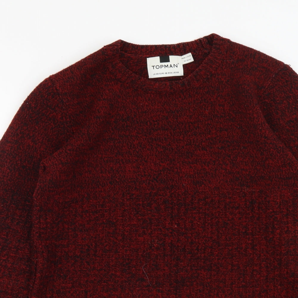 Topman Mens Red Round Neck Acrylic Pullover Jumper Size XS Long Sleeve