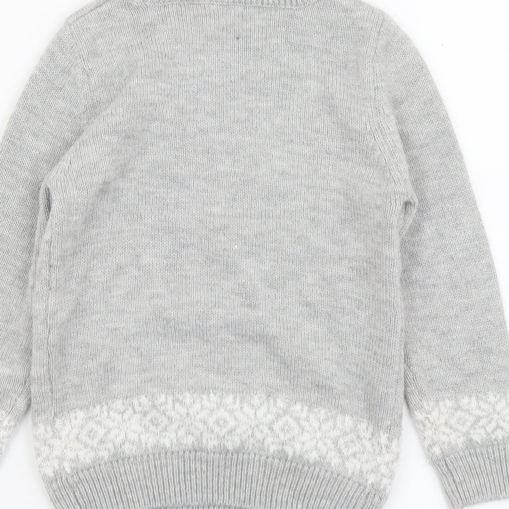 F&F Girls Grey Round Neck Acrylic Pullover Jumper Size 6-7 Years Pullover - Christmas