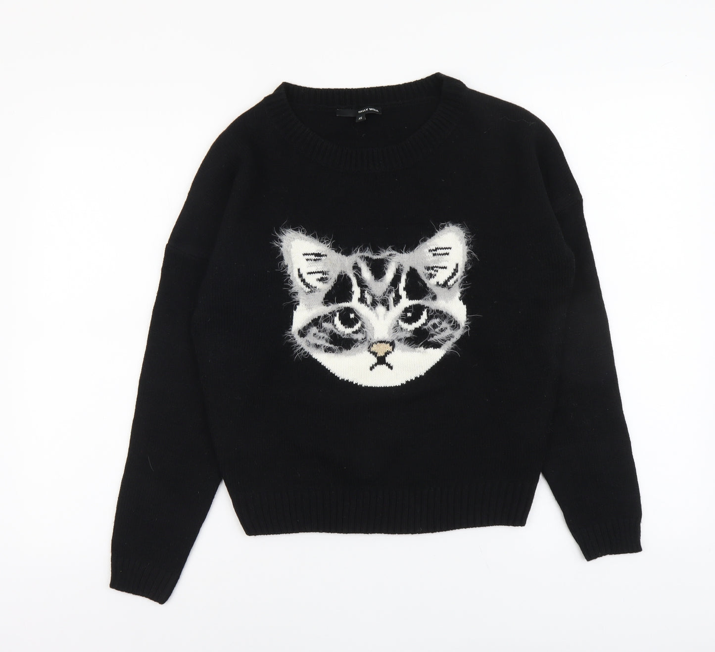 TALLY WEiJL Womens Black Round Neck Acrylic Pullover Jumper Size XS - Cat
