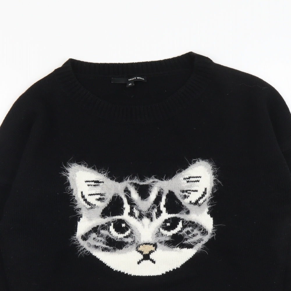 TALLY WEiJL Womens Black Round Neck Acrylic Pullover Jumper Size XS - Cat
