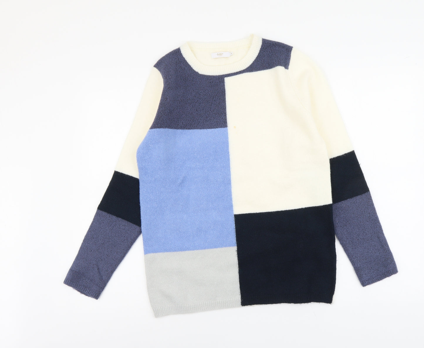 Cotton Traders Womens Multicoloured Round Neck Geometric Acrylic Pullover Jumper Size 10