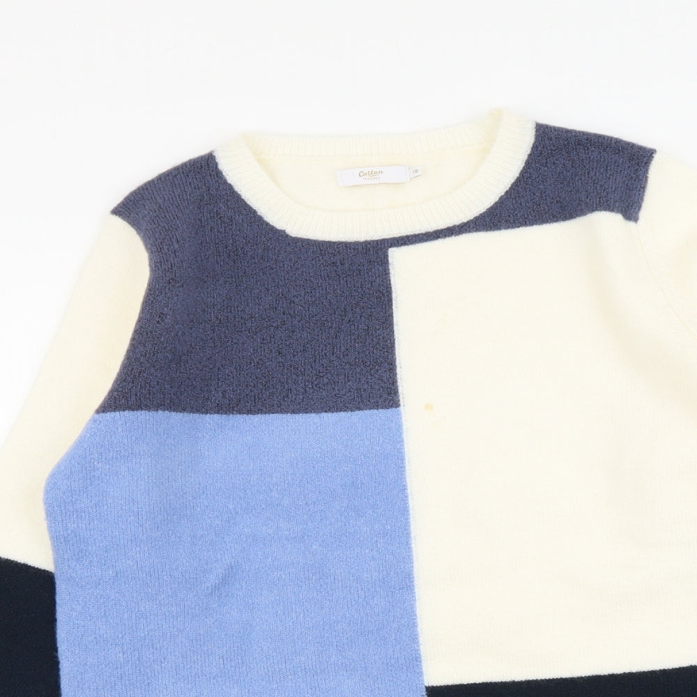 Cotton Traders Womens Multicoloured Round Neck Geometric Acrylic Pullover Jumper Size 10