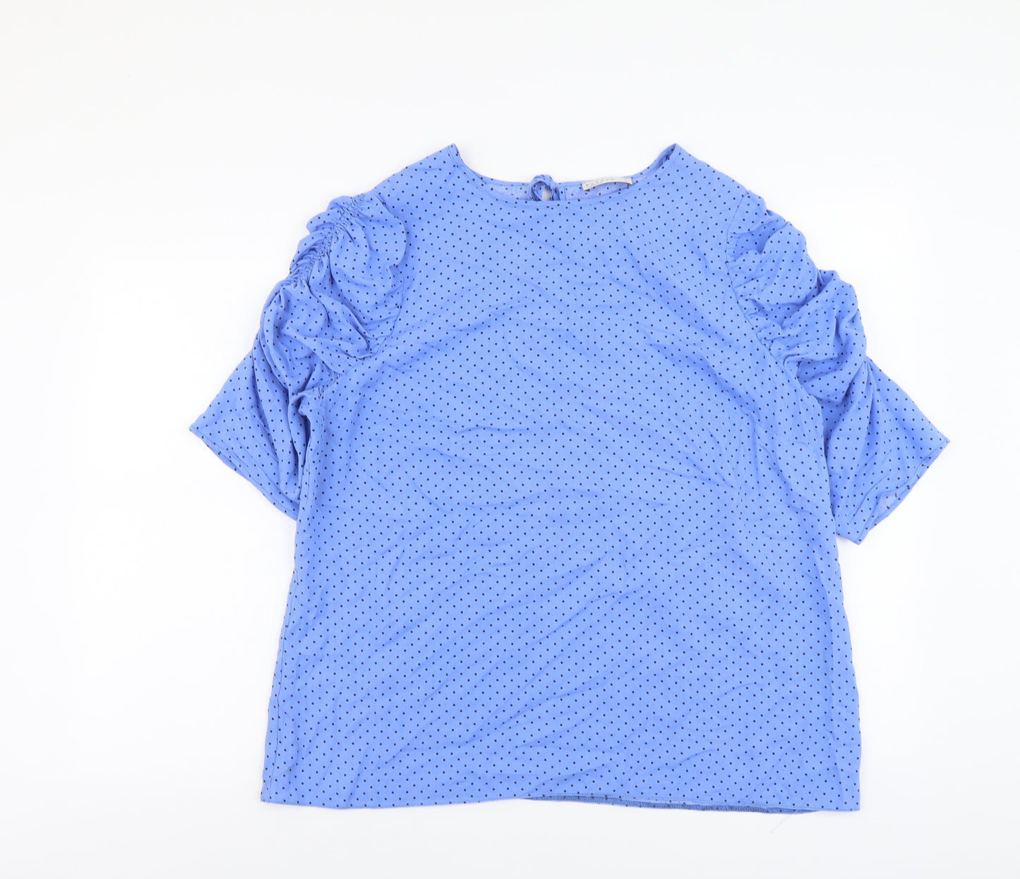 Papaya Womens Blue Polka Dot Viscose Basic Blouse Size 16 Round Neck