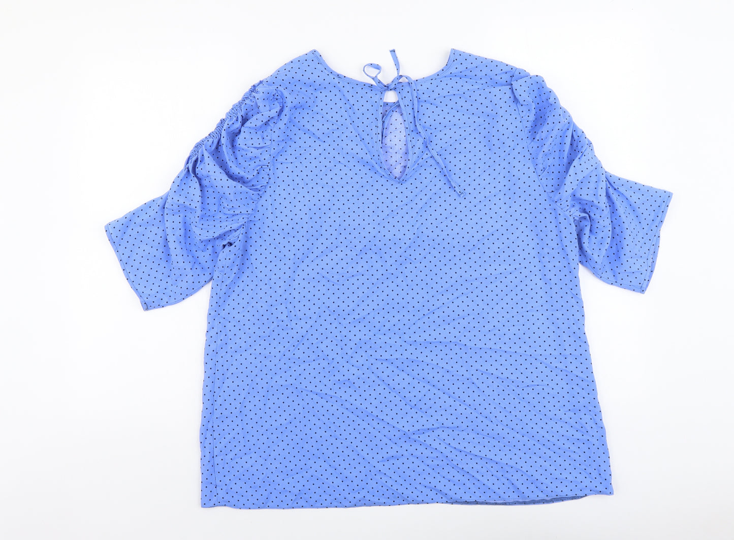 Papaya Womens Blue Polka Dot Viscose Basic Blouse Size 16 Round Neck