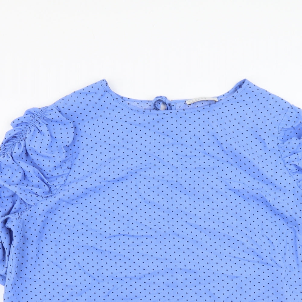 Papaya Womens Blue Polka Dot Viscose Basic Blouse Size 16 Round Neck