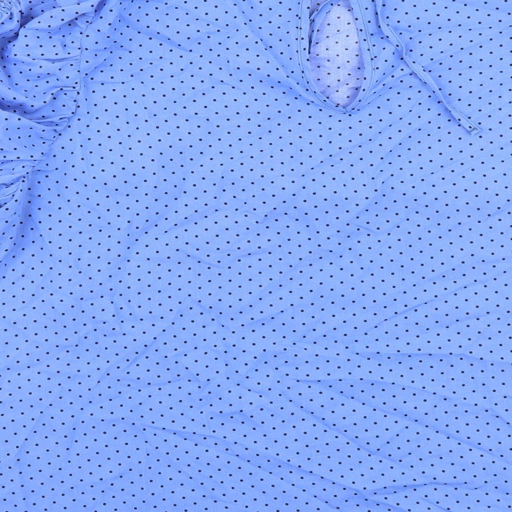 Papaya Womens Blue Polka Dot Viscose Basic Blouse Size 16 Round Neck