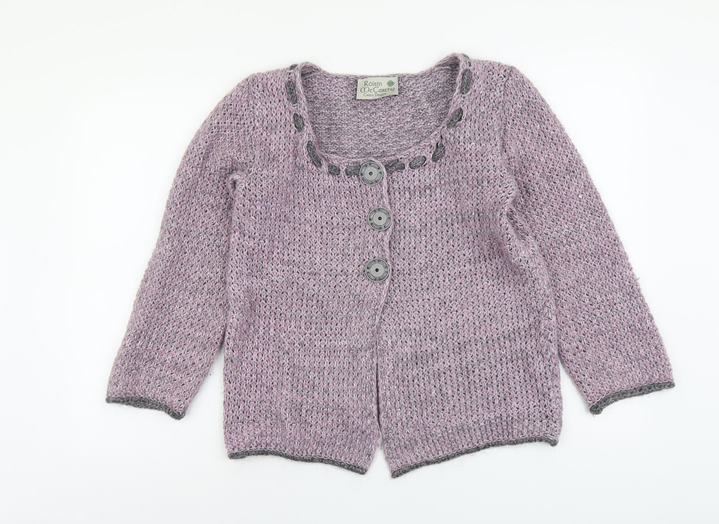 Roisin Mc Carthy Womens Purple Square Neck Acrylic Cardigan Jumper Size L