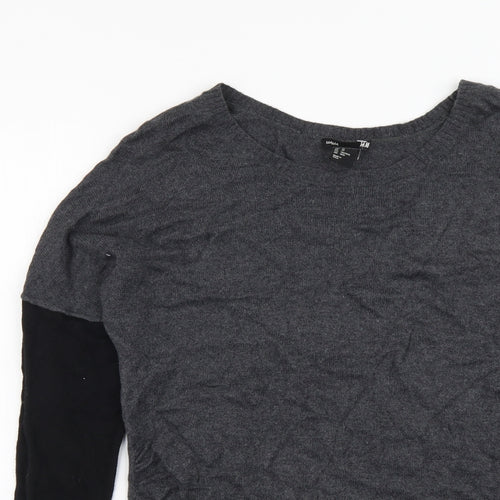 H&M Womens Grey Round Neck Viscose Pullover Jumper Size XS