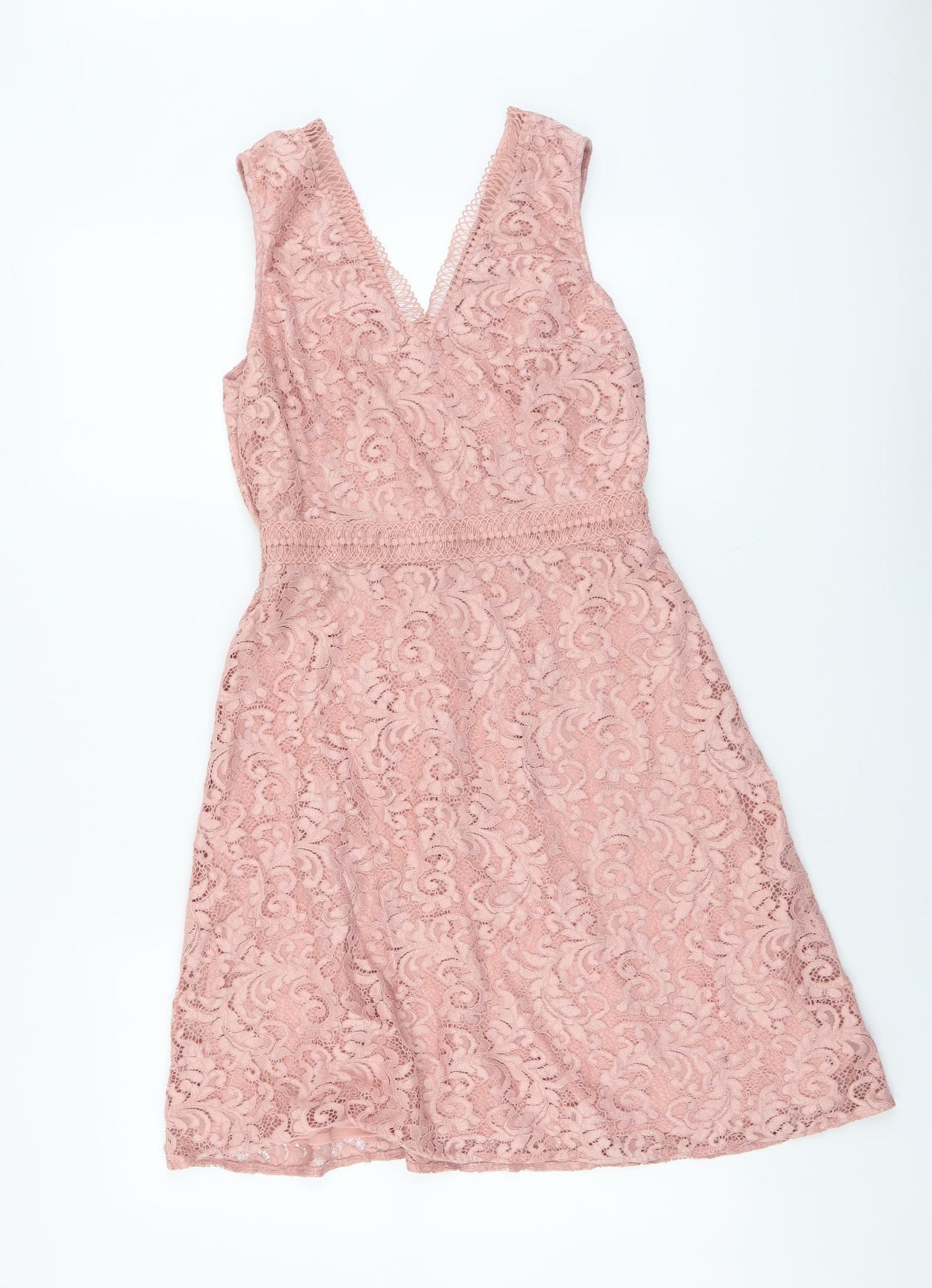 Dorothy Perkins Womens Pink Polyester A-Line Size 12 V-Neck Zip - Lace