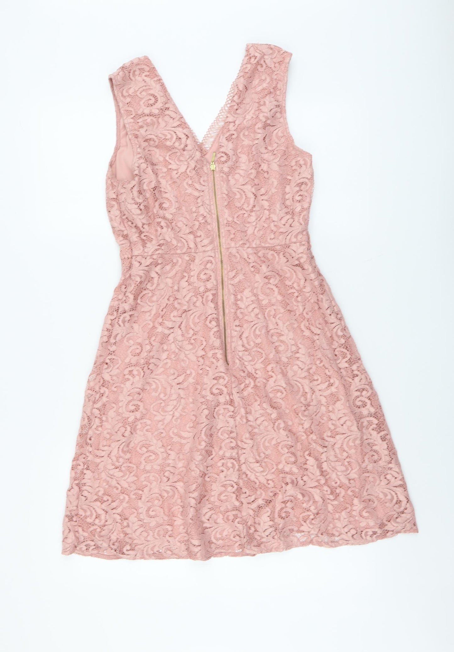 Dorothy Perkins Womens Pink Polyester A-Line Size 12 V-Neck Zip - Lace