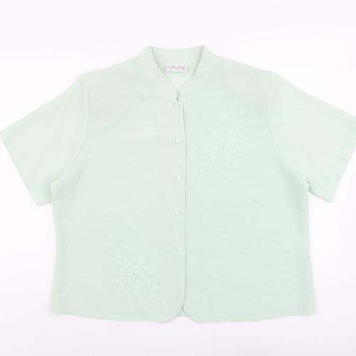 Tiffany Womens Green Polyester Basic Button-Up Size 20 V-Neck