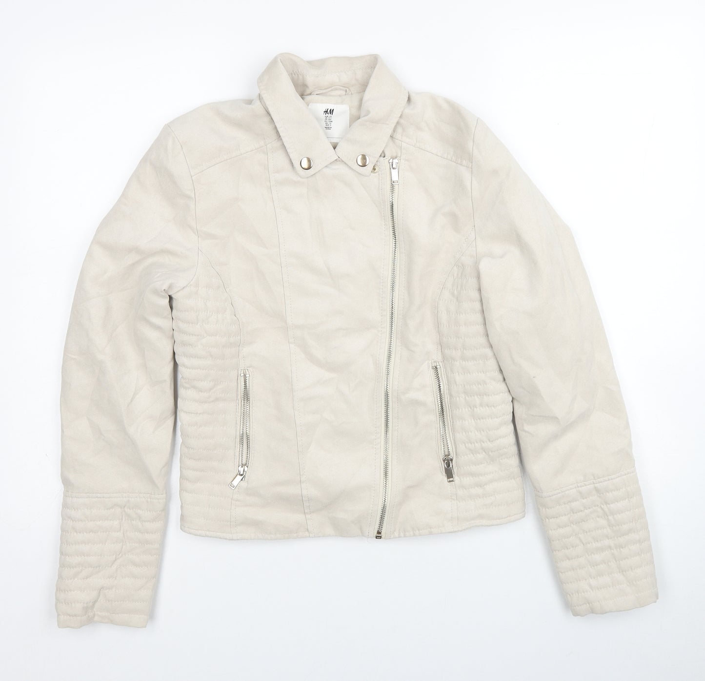 H&M Girls Beige Biker Jacket Size 14-15 Years Zip