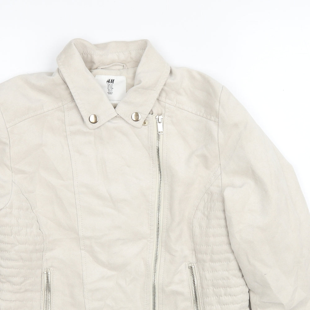 H&M Girls Beige Biker Jacket Size 14-15 Years Zip