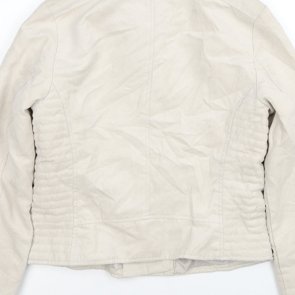 H&M Girls Beige Biker Jacket Size 14-15 Years Zip