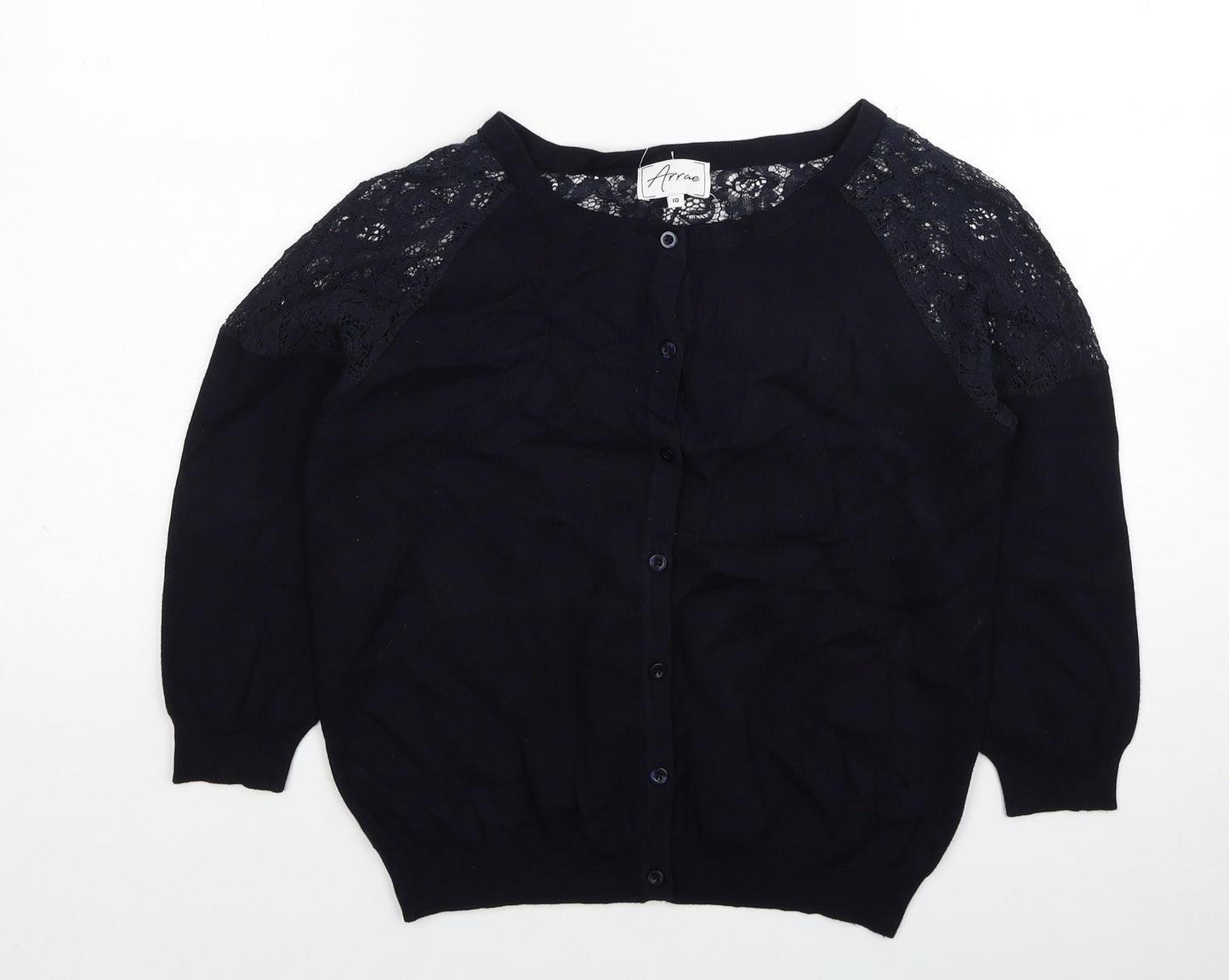 Arrae Womens Black Round Neck Viscose Cardigan Jumper Size 10