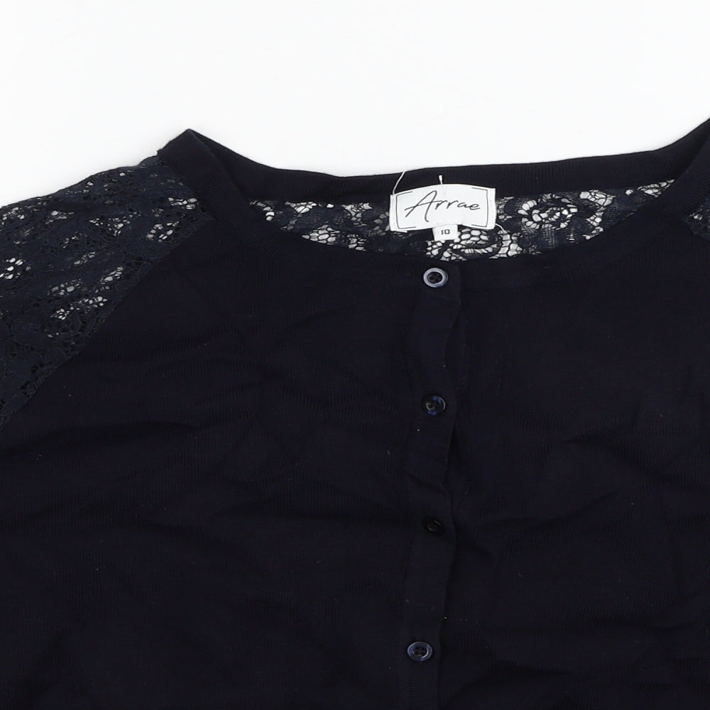 Arrae Womens Black Round Neck Viscose Cardigan Jumper Size 10