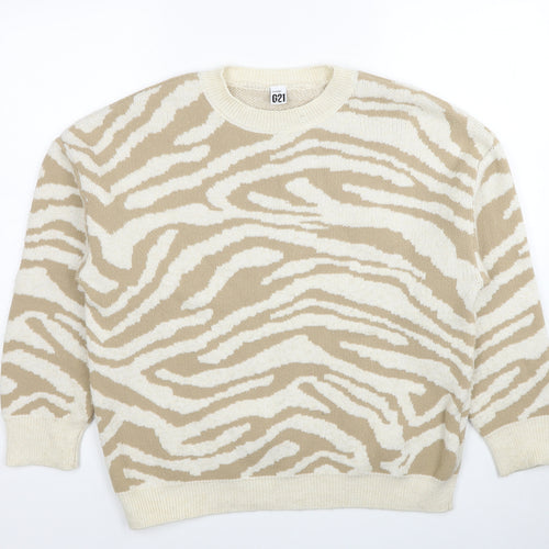 George Womens Beige Round Neck Animal Print Polyester Pullover Jumper Size 12