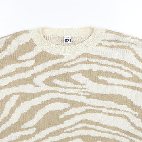George Womens Beige Round Neck Animal Print Polyester Pullover Jumper Size 12