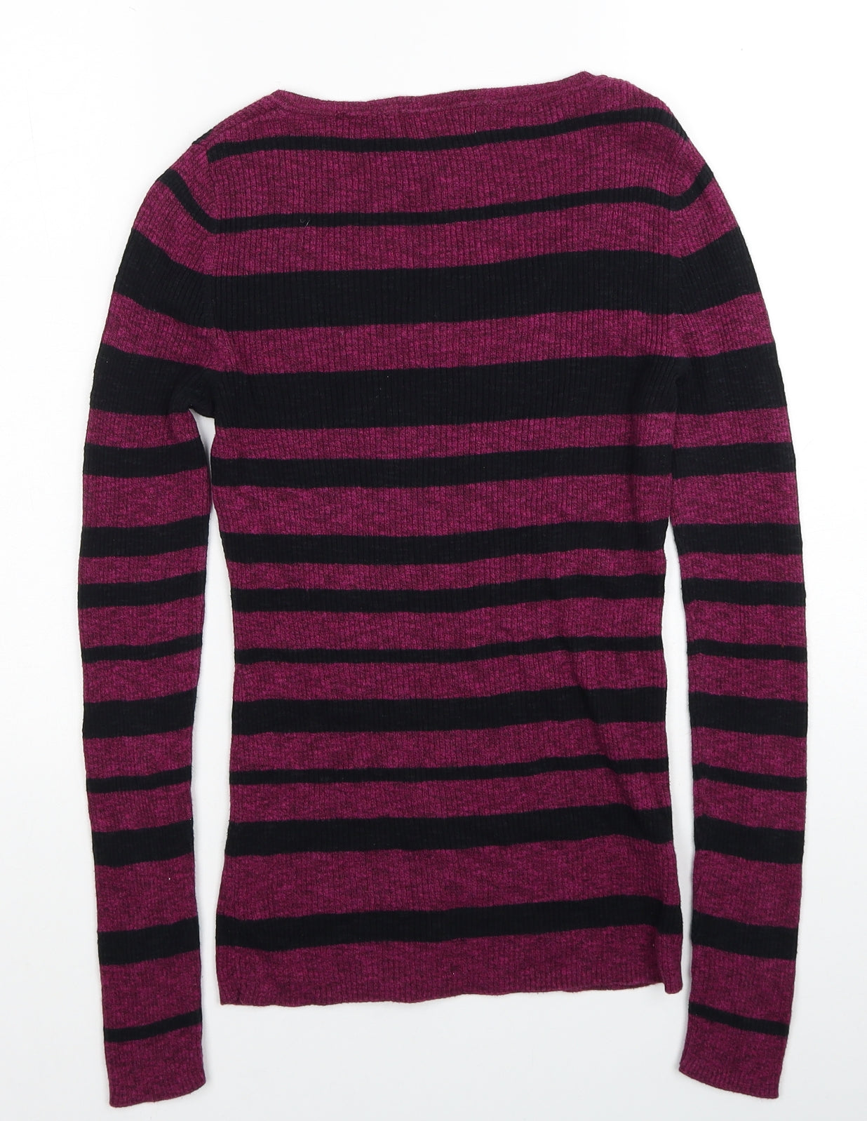 NEXT Womens Purple V-Neck Striped Cotton Pullover Jumper Size 10