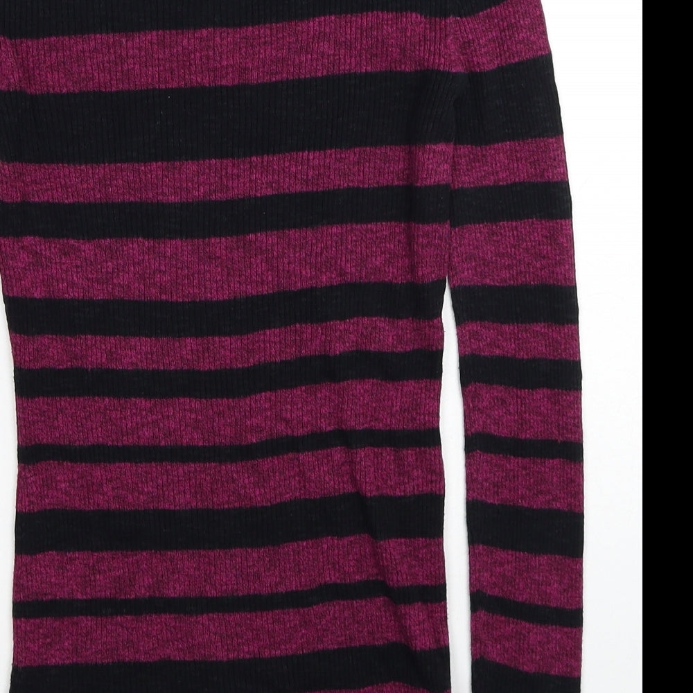 NEXT Womens Purple V-Neck Striped Cotton Pullover Jumper Size 10