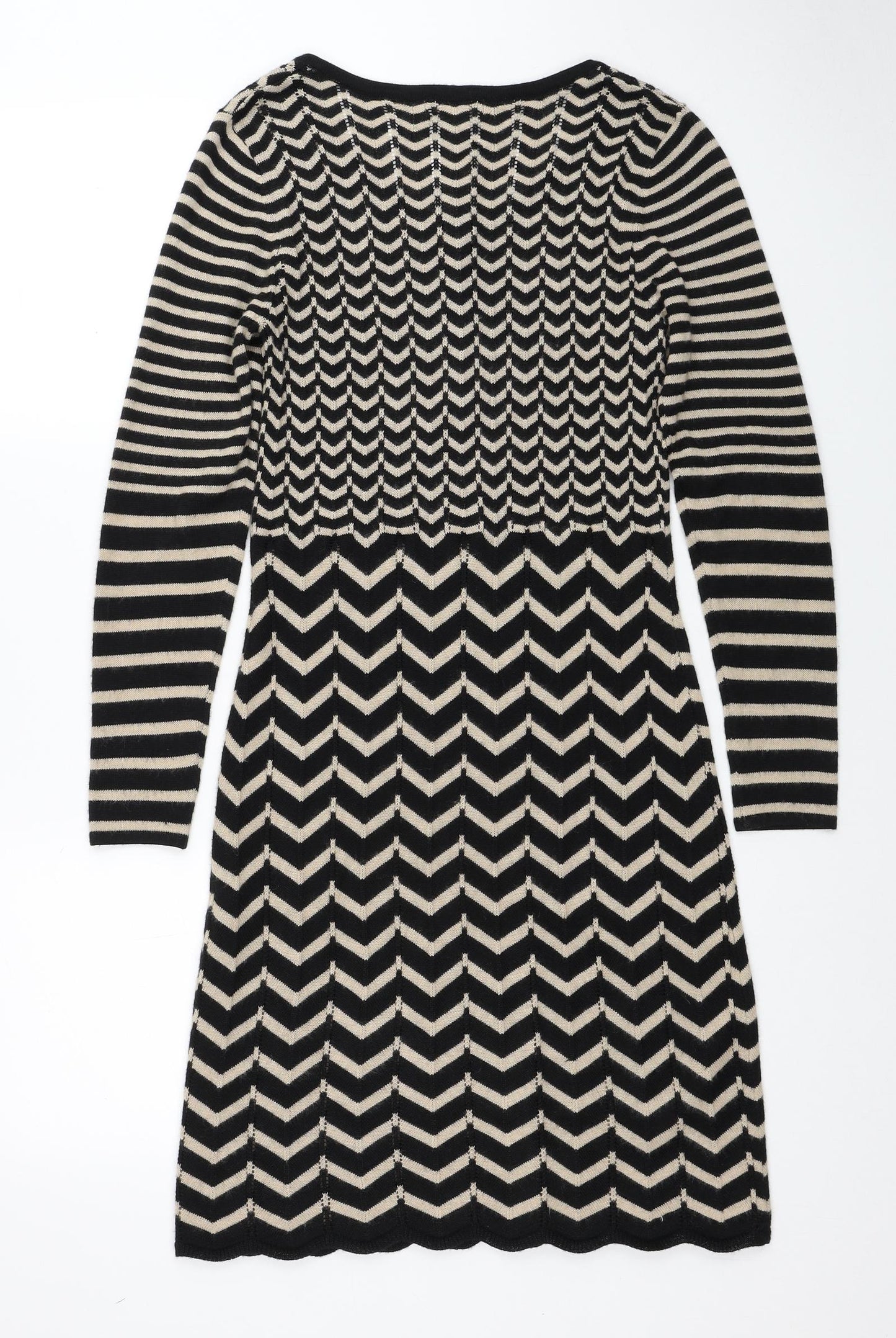Monsoon Womens Black Geometric Acrylic Jumper Dress Size S Round Neck Button