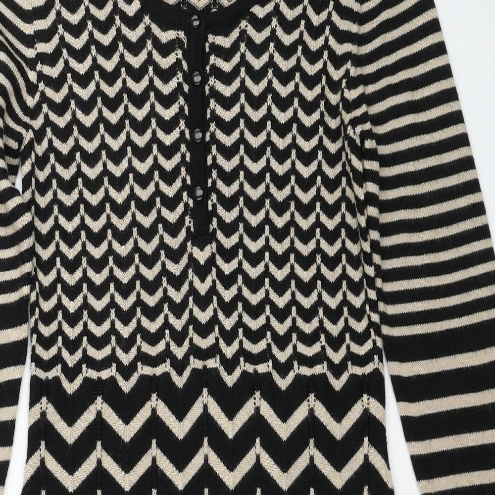 Monsoon Womens Black Geometric Acrylic Jumper Dress Size S Round Neck Button