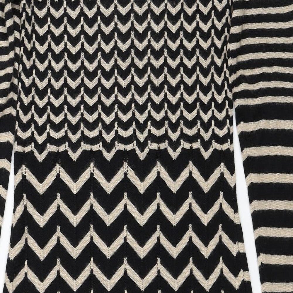 Monsoon Womens Black Geometric Acrylic Jumper Dress Size S Round Neck Button
