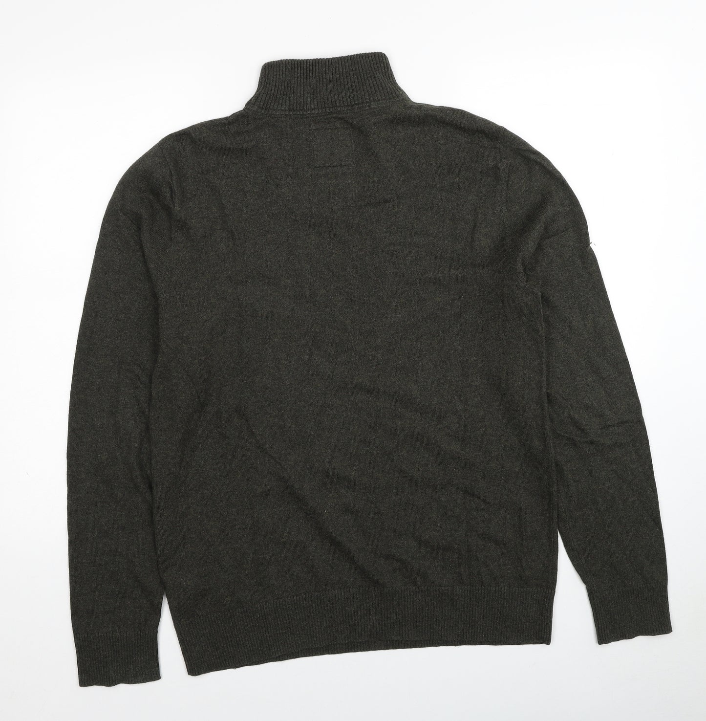 Fat Face Mens Green High Neck Cotton Pullover Jumper Size M Long Sleeve