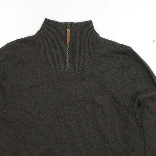Fat Face Mens Green High Neck Cotton Pullover Jumper Size M Long Sleeve
