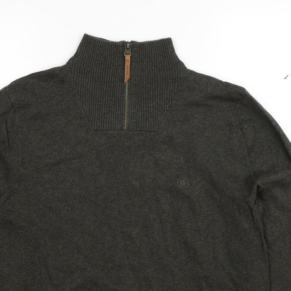 Fat Face Mens Green High Neck Cotton Pullover Jumper Size M Long Sleeve