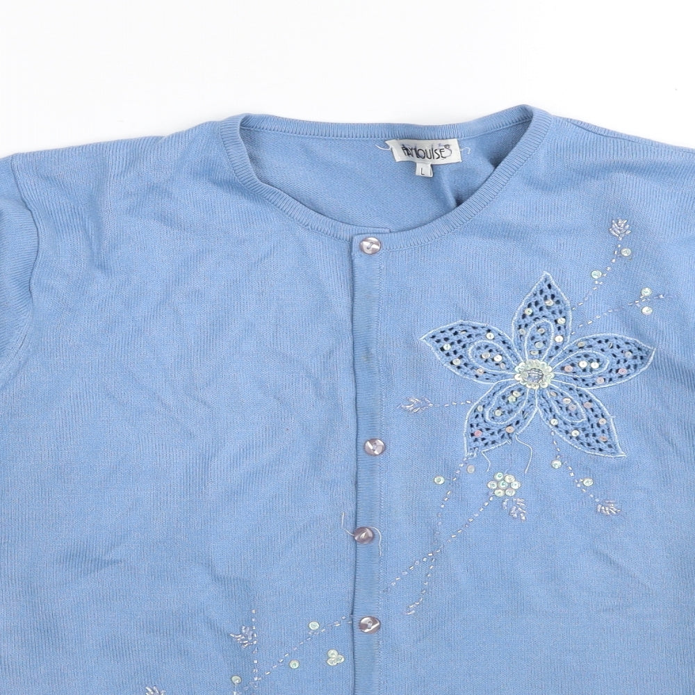 Fay Louise Womens Blue Round Neck Polyester Cardigan Jumper Size L