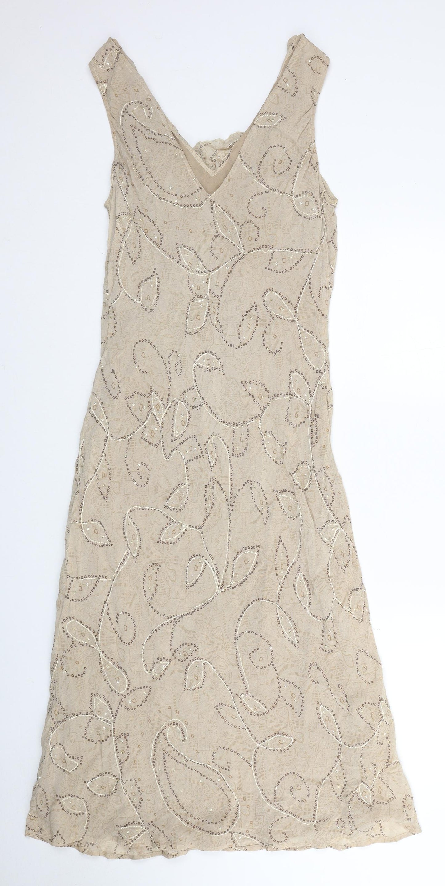 Preworn Womens Beige Geometric Viscose Trapeze & Swing Size 14 V-Neck Pullover