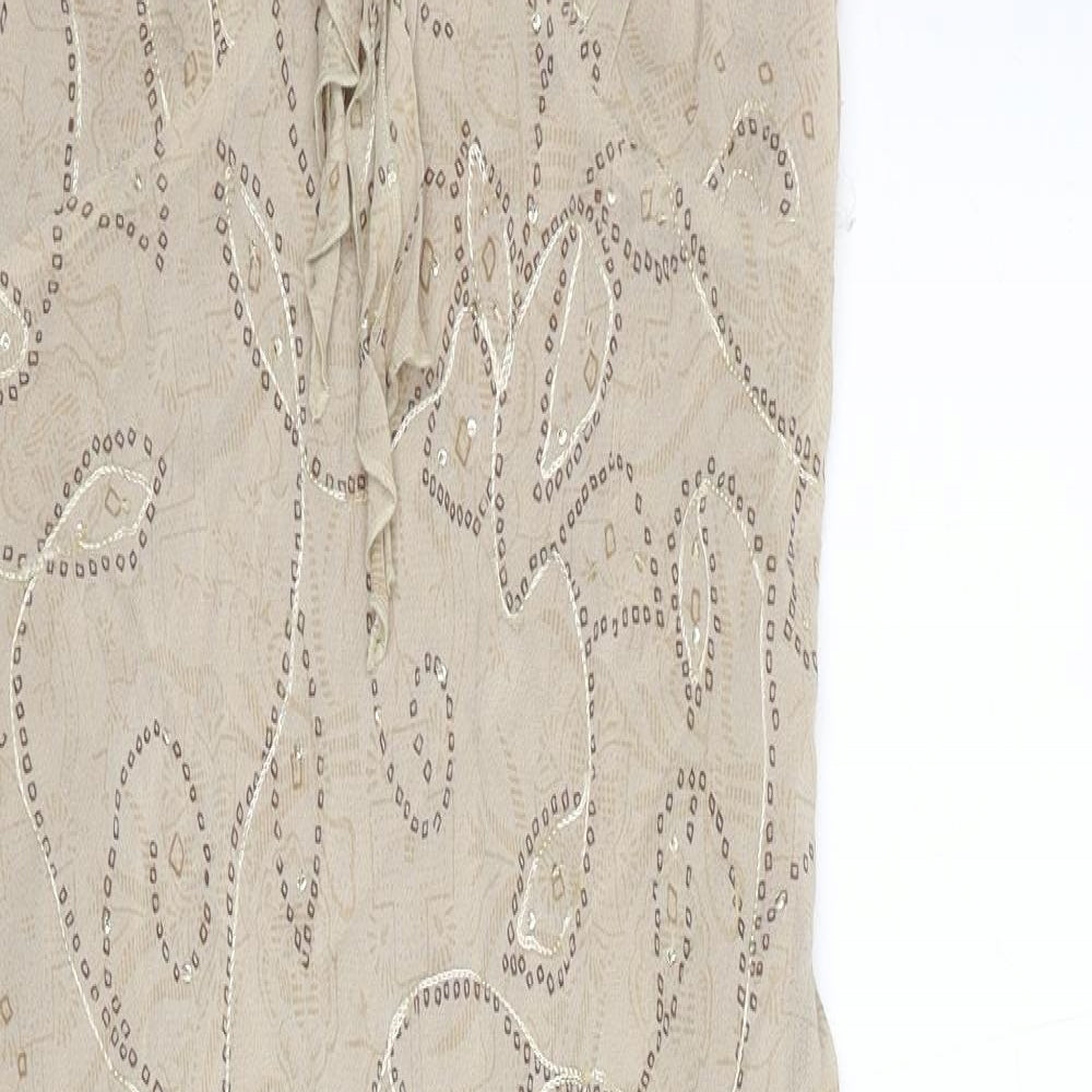 Preworn Womens Beige Geometric Viscose Trapeze & Swing Size 14 V-Neck Pullover
