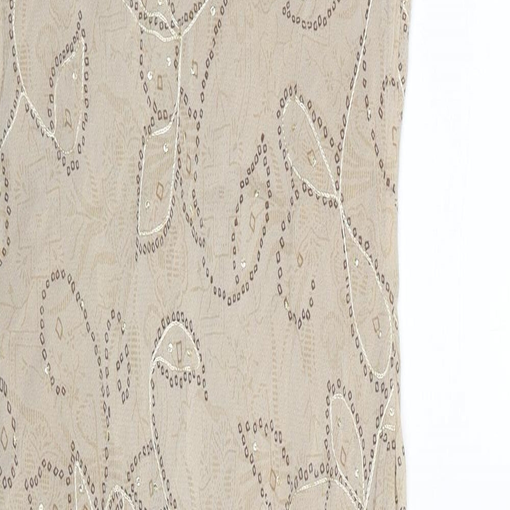 Preworn Womens Beige Geometric Viscose Trapeze & Swing Size 14 V-Neck Pullover