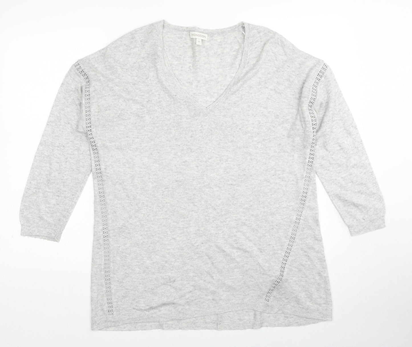 Monsoon Womens Grey V-Neck Acrylic Pullover Jumper Size M