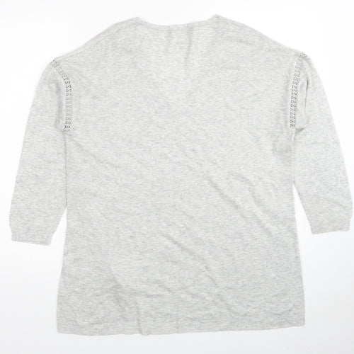 Monsoon Womens Grey V-Neck Acrylic Pullover Jumper Size M