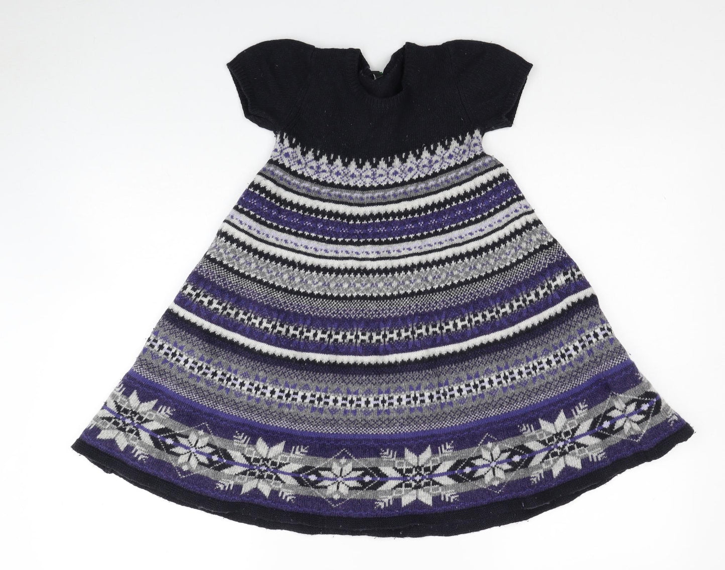United Colors of Benetton Girls Multicoloured Geometric Wool A-Line Size 6-7 Years Round Neck Pullover