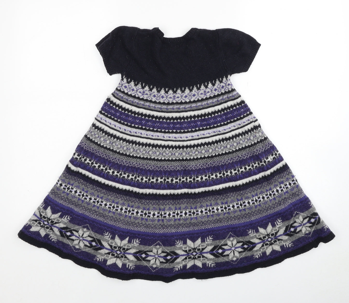 United Colors of Benetton Girls Multicoloured Geometric Wool A-Line Size 6-7 Years Round Neck Pullover