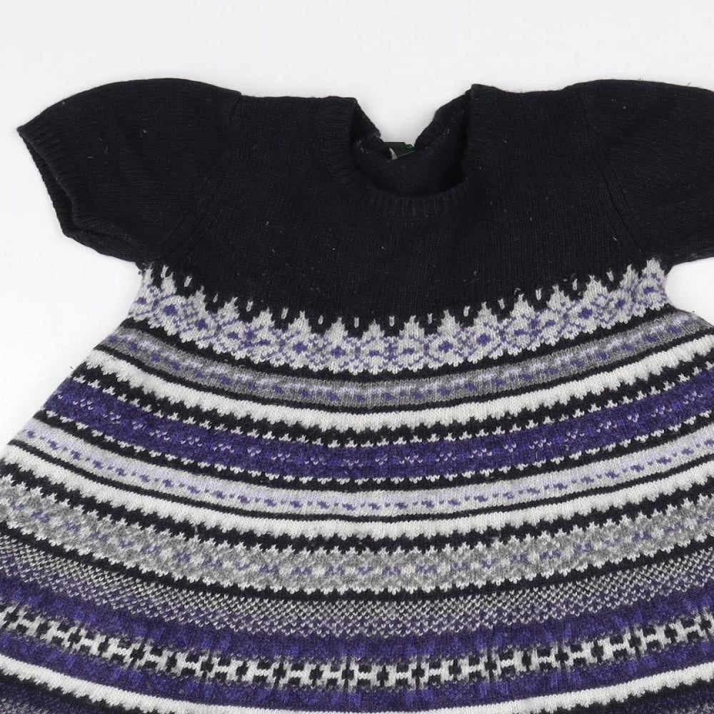 United Colors of Benetton Girls Multicoloured Geometric Wool A-Line Size 6-7 Years Round Neck Pullover