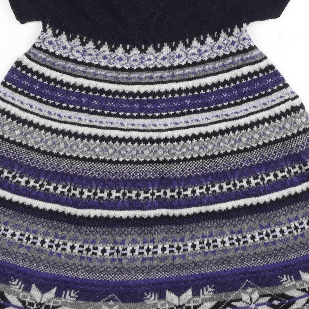 United Colors of Benetton Girls Multicoloured Geometric Wool A-Line Size 6-7 Years Round Neck Pullover