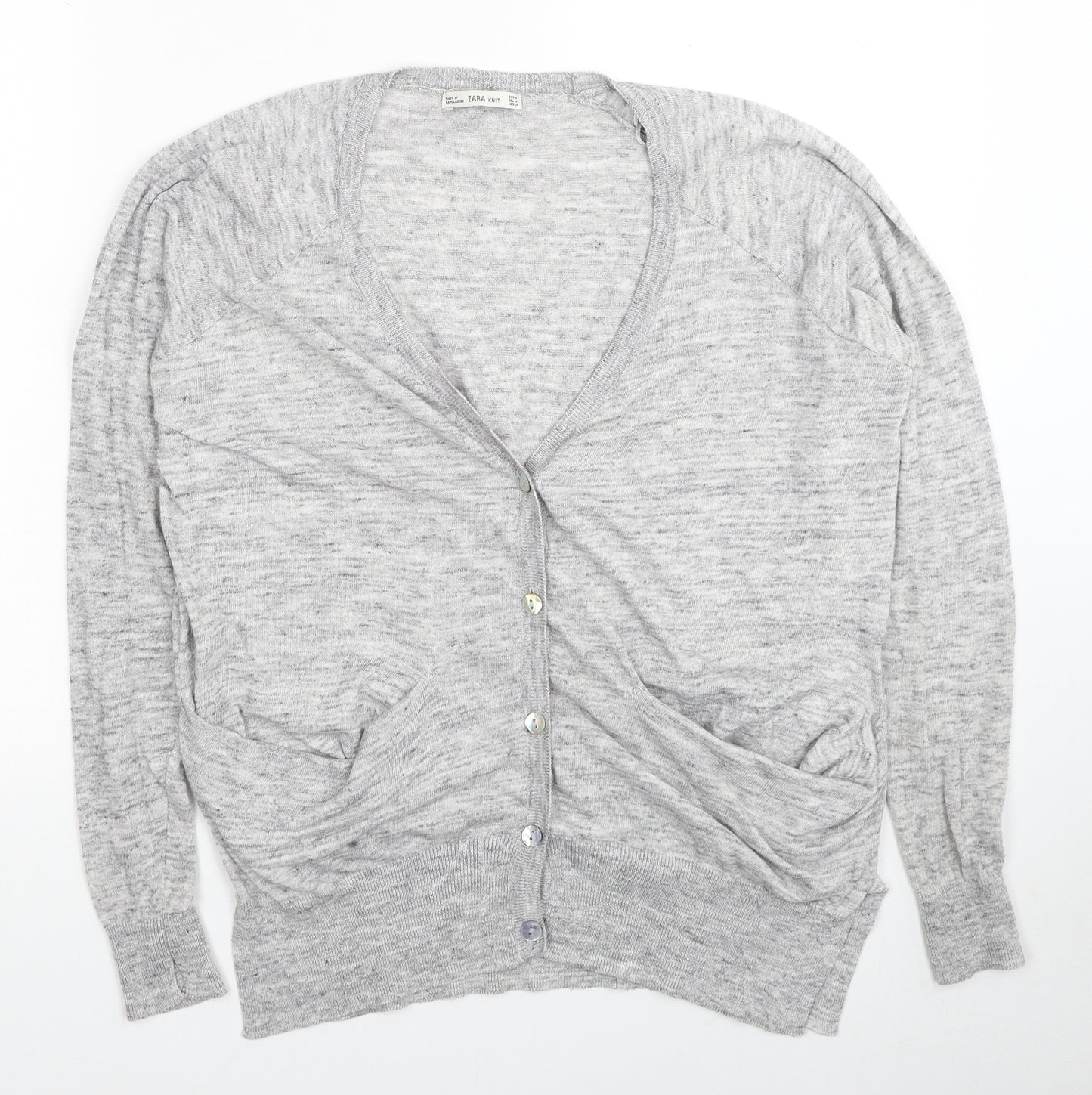 Zara Knit Womens Grey V-Neck Polyester Cardigan Jumper Size M